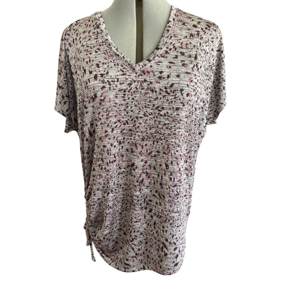 Simply Vera Vera Wang Womens Ruched Side V-Neck Top Size L Purple Abstract Print